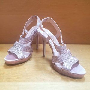 NEW! Cream satin, 'rhinestone', strappy heels - 8.5 (fits more like a 7.5)